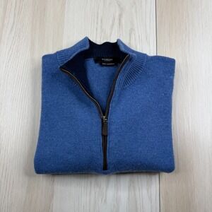 Kinross Mens Blue Mock Neck Quarter-Zip Cashmere Knitted Pullover Sweater XL